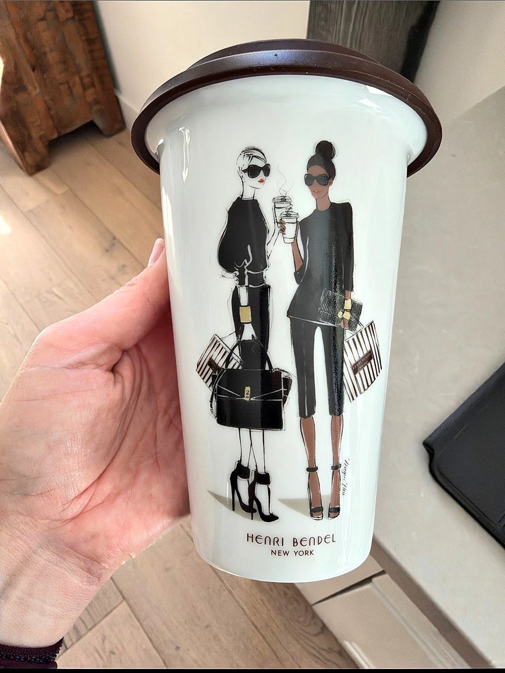 Henri Bendel Illustration Travel Mug White & Brown Collectors